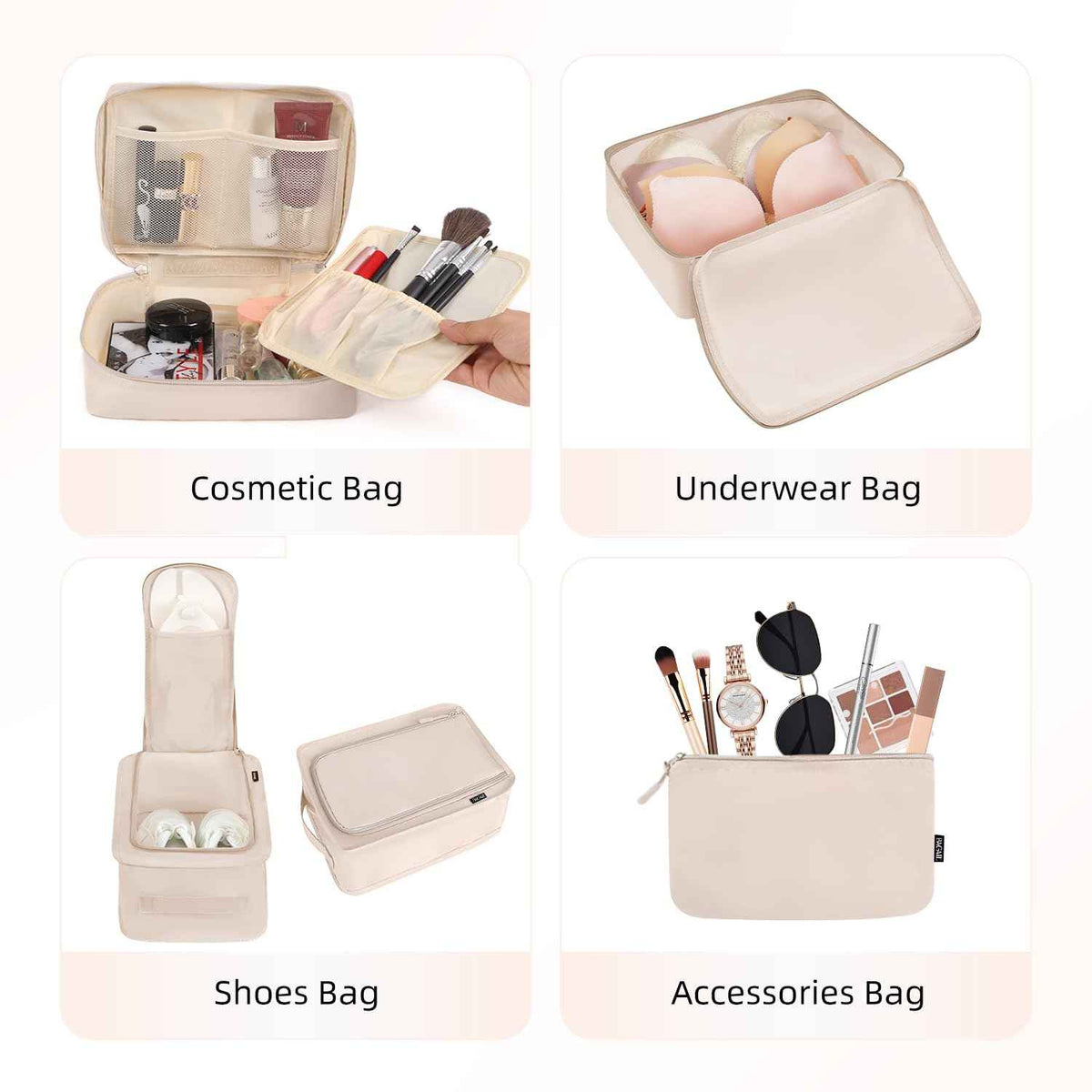 BAGAIL 8 Set Packing Cubes, Lightweight Travel Luggage Organizers with Shoe Bag, Toiletry Bag & Laundry Bag (Cream) 🍁 All In One Marketplace Canada