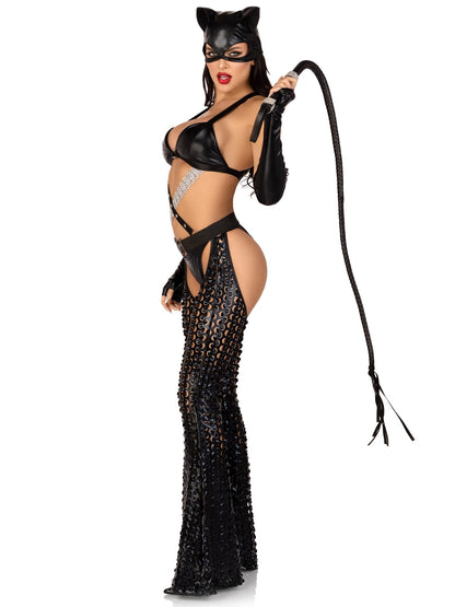Leg Avenue Women’s 3 PC Mistress Kitty Halloween Costume with Catsuit, XS, Black