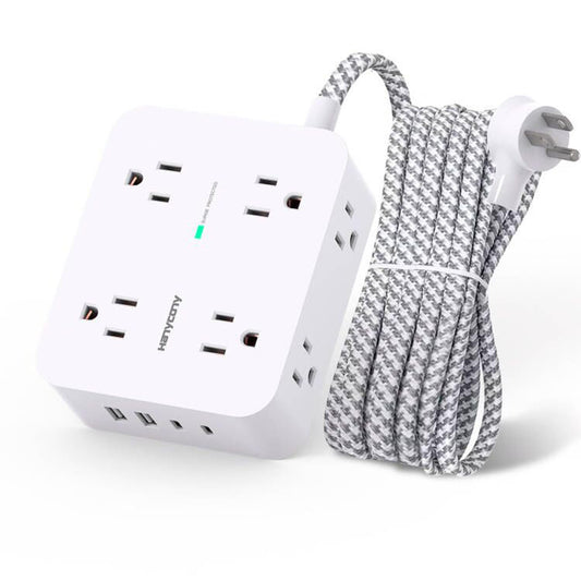 Surge Protector Power Bar - 8 Outlets 4 USB Charging Ports(2 USB C), Power Strip with 5Ft Braided Extension Cord, Flat Plug, Wall Mount Desk USB C Charging Station for Home Office College Essentials 🍁 All In One Marketplace Canada