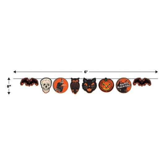 Beistle 2 Piece Retro Vintage Halloween Banners Spooky Decorations for Home and Office, 8" x 6', Black/Orange/Off-White/Green/Yellow