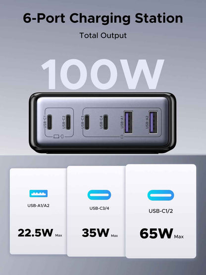 UGREEN 100W 6-Port GaN USB C Charging Station, Desktop Charger Block with 4 USB C and 2 USB A Fast Charging Compatible for MacBook Pro/Air, XPS, iPad, iPhone 17/16, Galaxy S26/S25/S24, Pixel 10/9 🍁 All In One Marketplace Canada