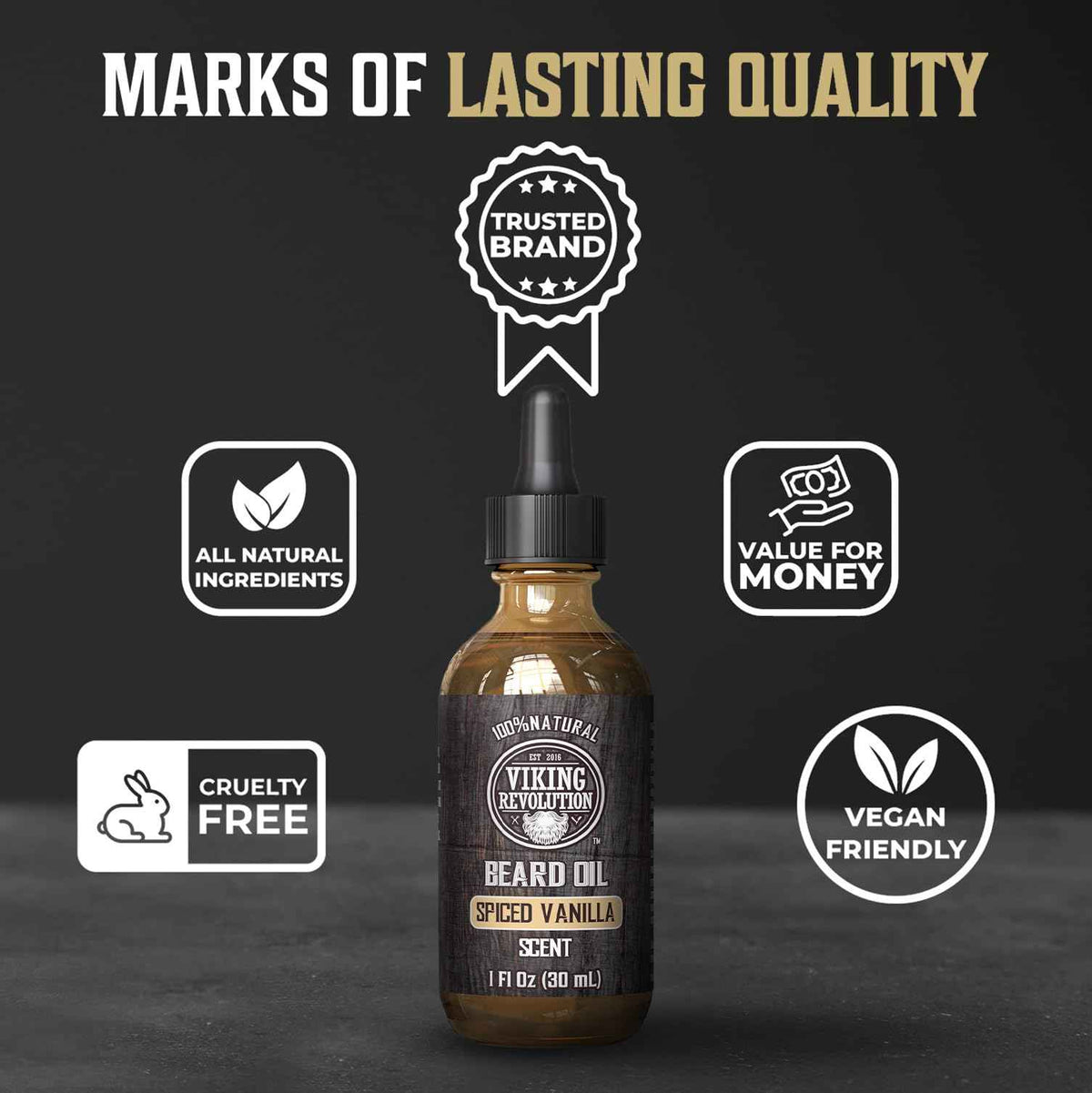 Viking Revolution - Beard Oil - All Natural Beard Oil Men with Argan Oil & Jojoba Oil - Softens, Smooths & Strengthens - Beard Conditioner - Gifts For Men - Spiced Vanilla - 30 ml 🍁 All In One Marketplace Canada