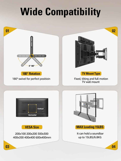 Mounting Dream Sound Bar Mount Bracket for Mounting Above or Under TV, Fits Most Sound Bars Up to 15 Lbs, with Detachable Long Extension Plates MD5420 🍁 All In One Marketplace Canada