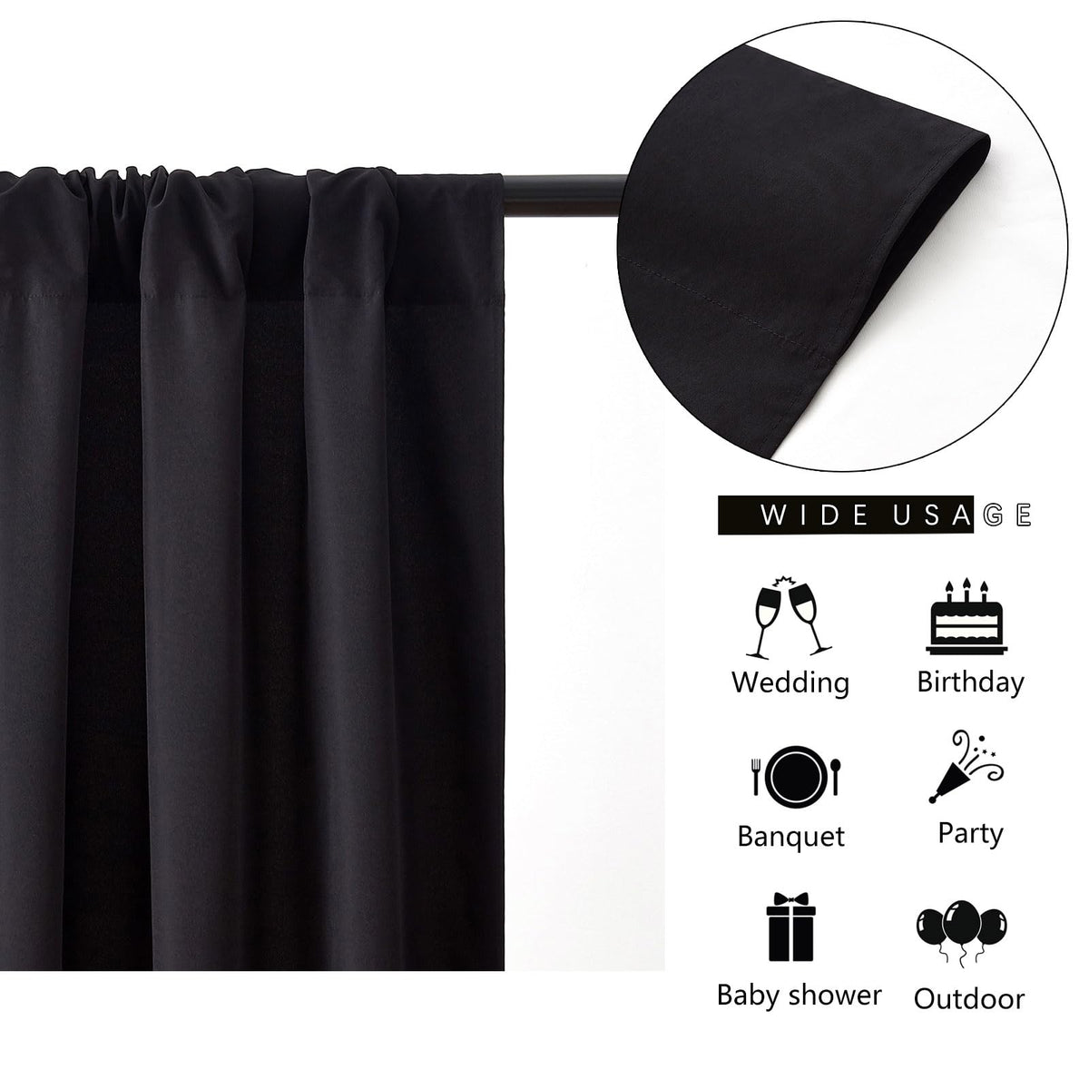 Backdrop Curtains Black Polyester Backdrop for Curtains 2 Packs 5ftx8ft