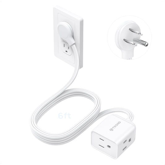 TROND 6ft Flat Extension Cord Indoor, Right Angle Ultra-Thin Plug, 3 Way Multiple Outlets, 13 Amps, 1625W, Small Flexible SPT 16/3 Power Cable Splitter for Home Office Dorm Room Essentials, White 🍁 All In One Marketplace Canada