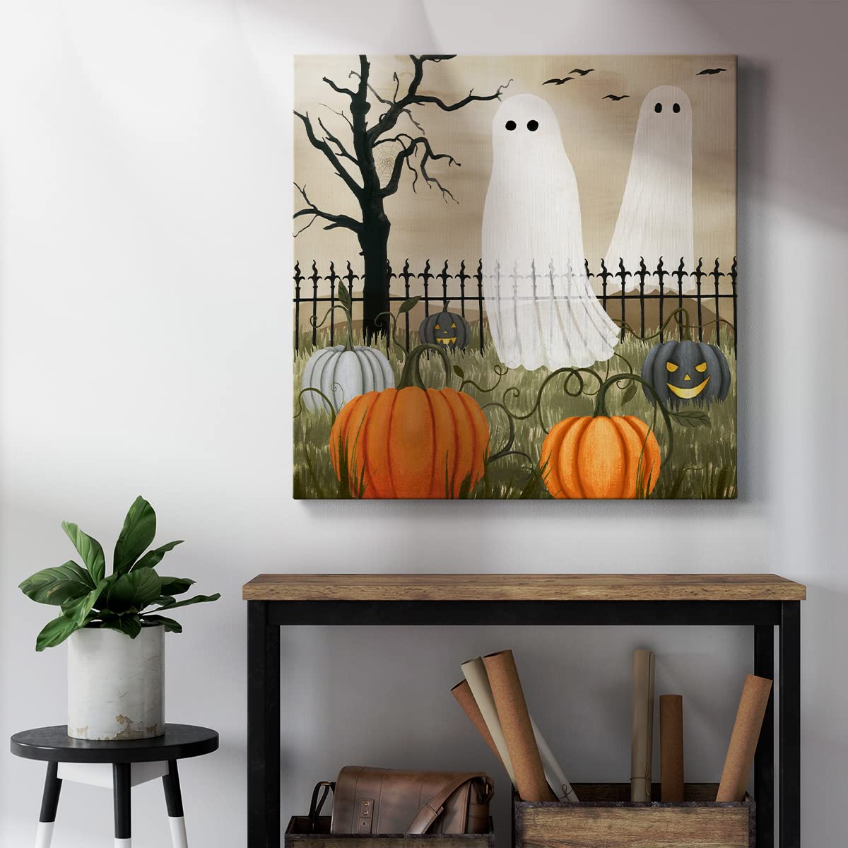 Renditions Gallery Modern Canvas Wall Art Pictures for Office Decorations Halloween Hunted Pumpkin Patch Premium Wall Hanging Wooden Artwork for Livingroom Kitchen Paintings - 24"X24" LT508