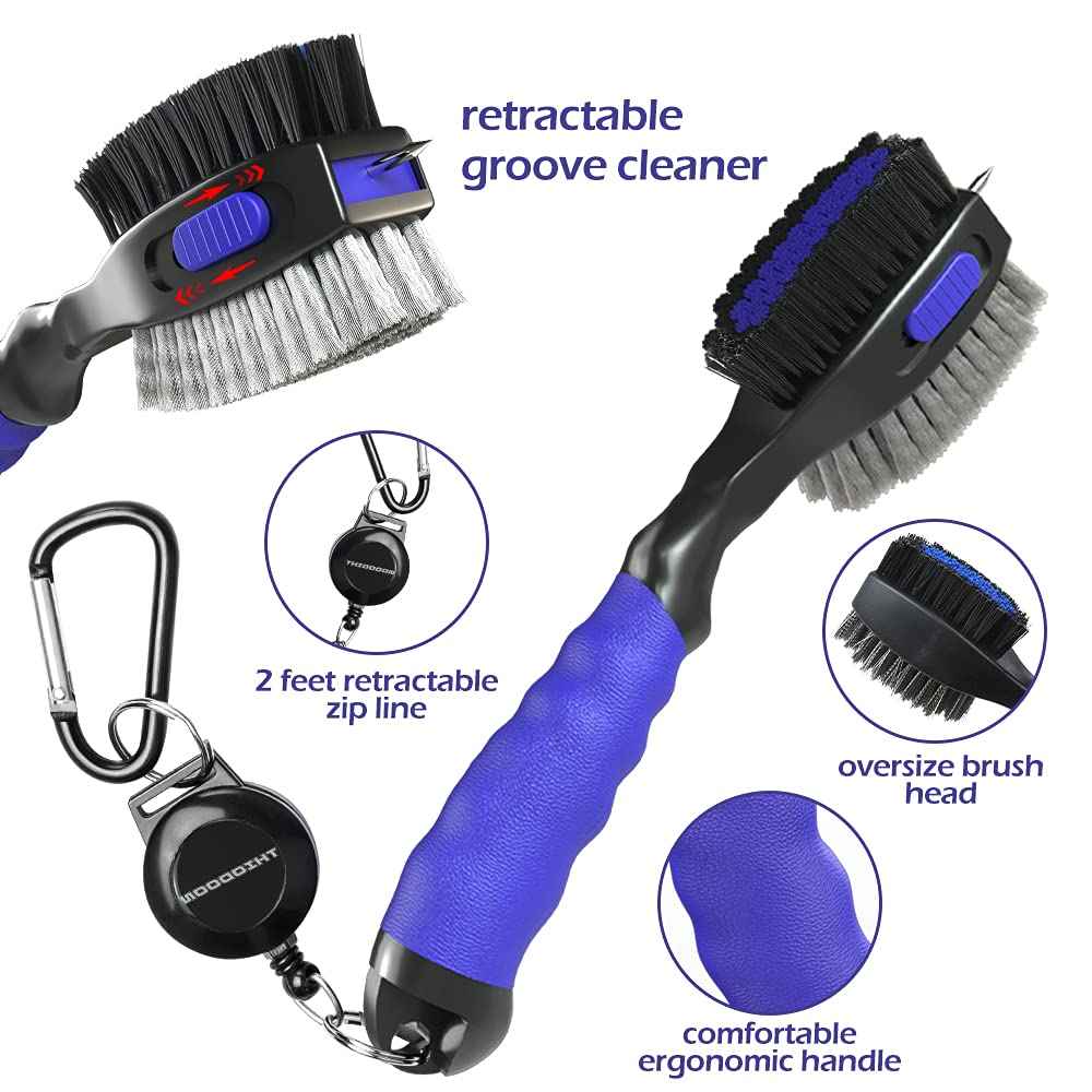 THIODOON 2 Pack Golf Club Brushes and Groove Cleaner 2 ft Retractable Zipline Carabiner Oversized Golf Brush Head with Retractable Spike Comfortable Grip Golf Club Cleaner 🍁 All In One Marketplace Canada