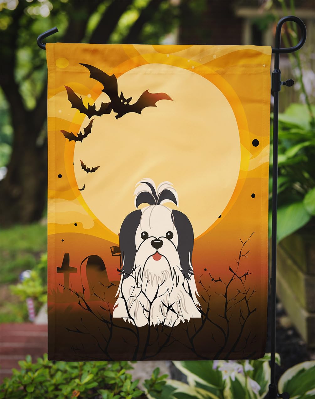 Caroline's Treasures BB4354GF Halloween Shih Tzu Black White Flag Garden Size, Small, Multicolor