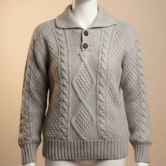 Grey Cayambe Alpaca Cable Knit Sweater