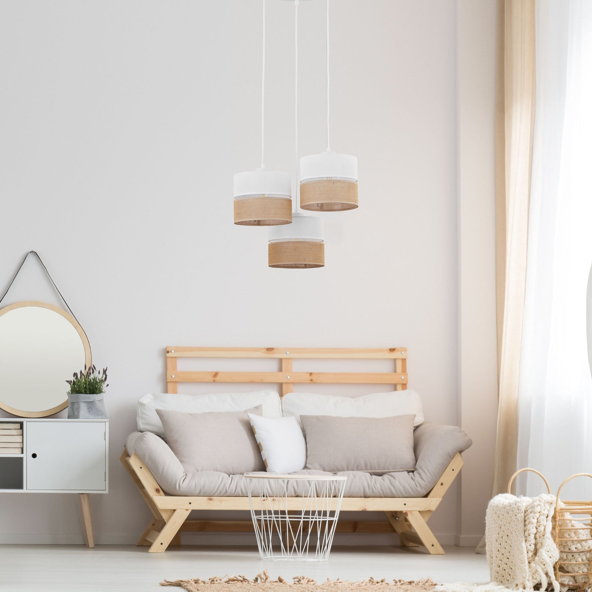 LINOBIANCO 3-Light Cluster Pendant with Linen & Jute Shades for Dining, Kitchen & Living  Room - AURABAGS SHOP