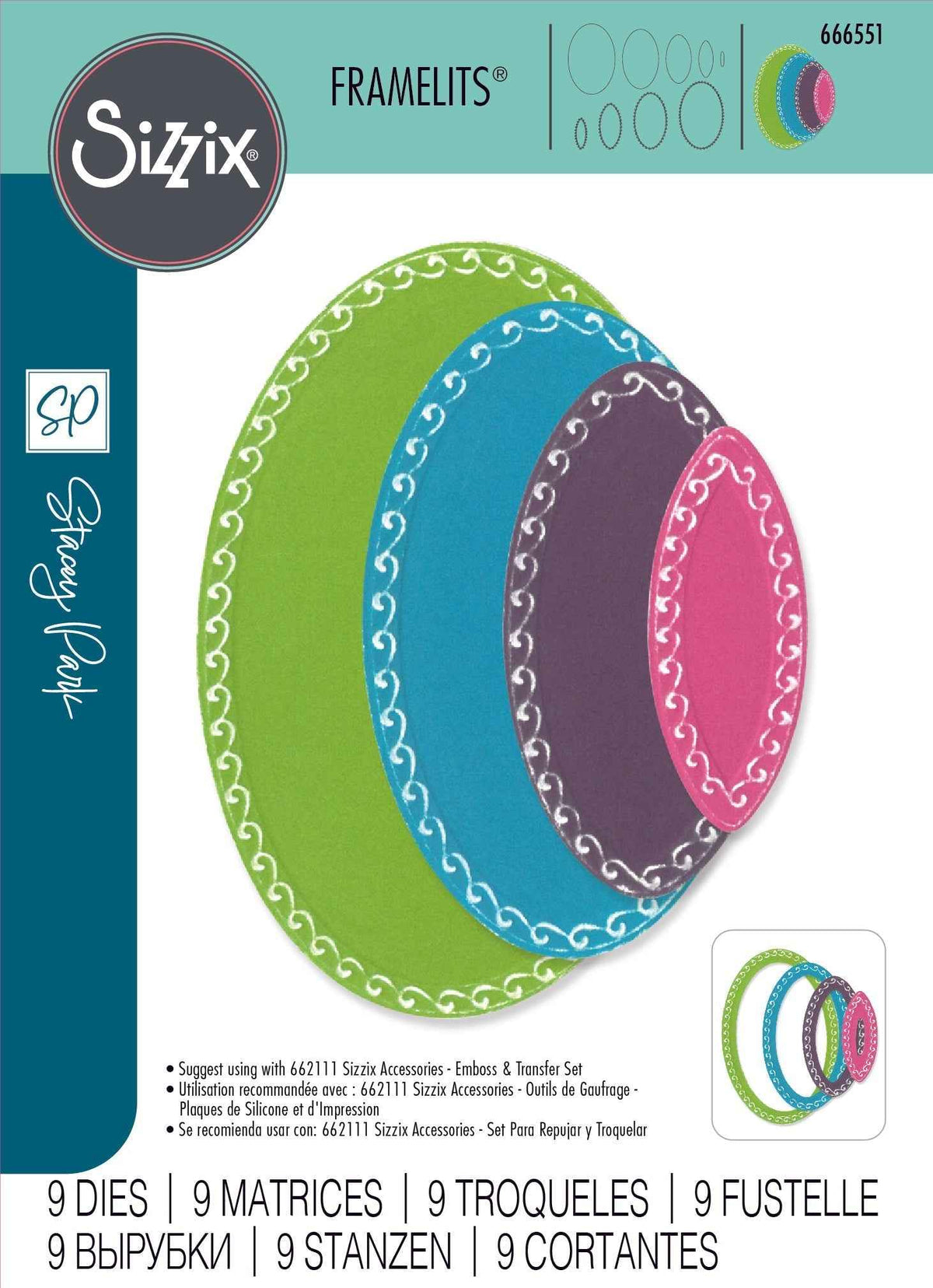 Sizzix Framelits Die Set 9PK Fanciful Framelits Clare Classic Ovals by Stacey