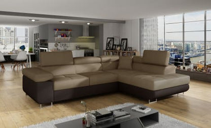 Anton Two-Tone Storage Sleeper Sectional Sofa - Beige/Dark Brown