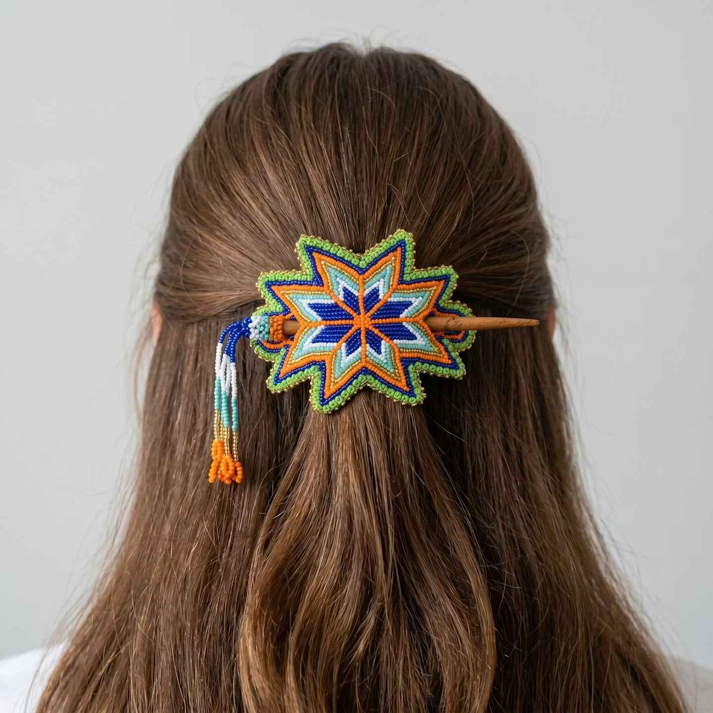 Green Handmade Beaded Star Barrette