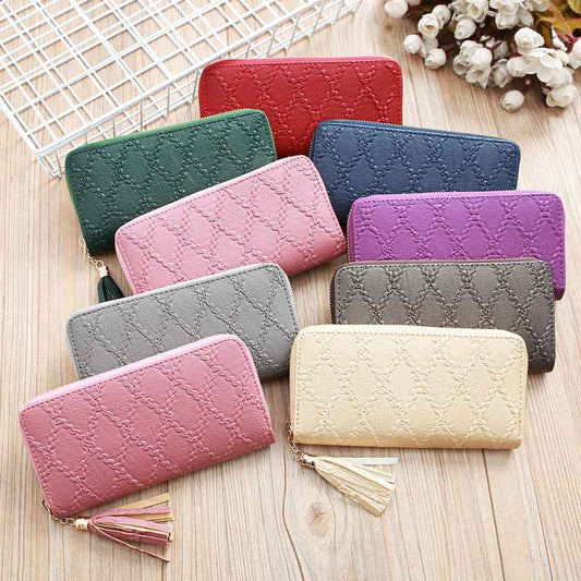 Women's Leather Clutch Wallet – Stylish Tassel Zip Purse with Card Holder Slots
