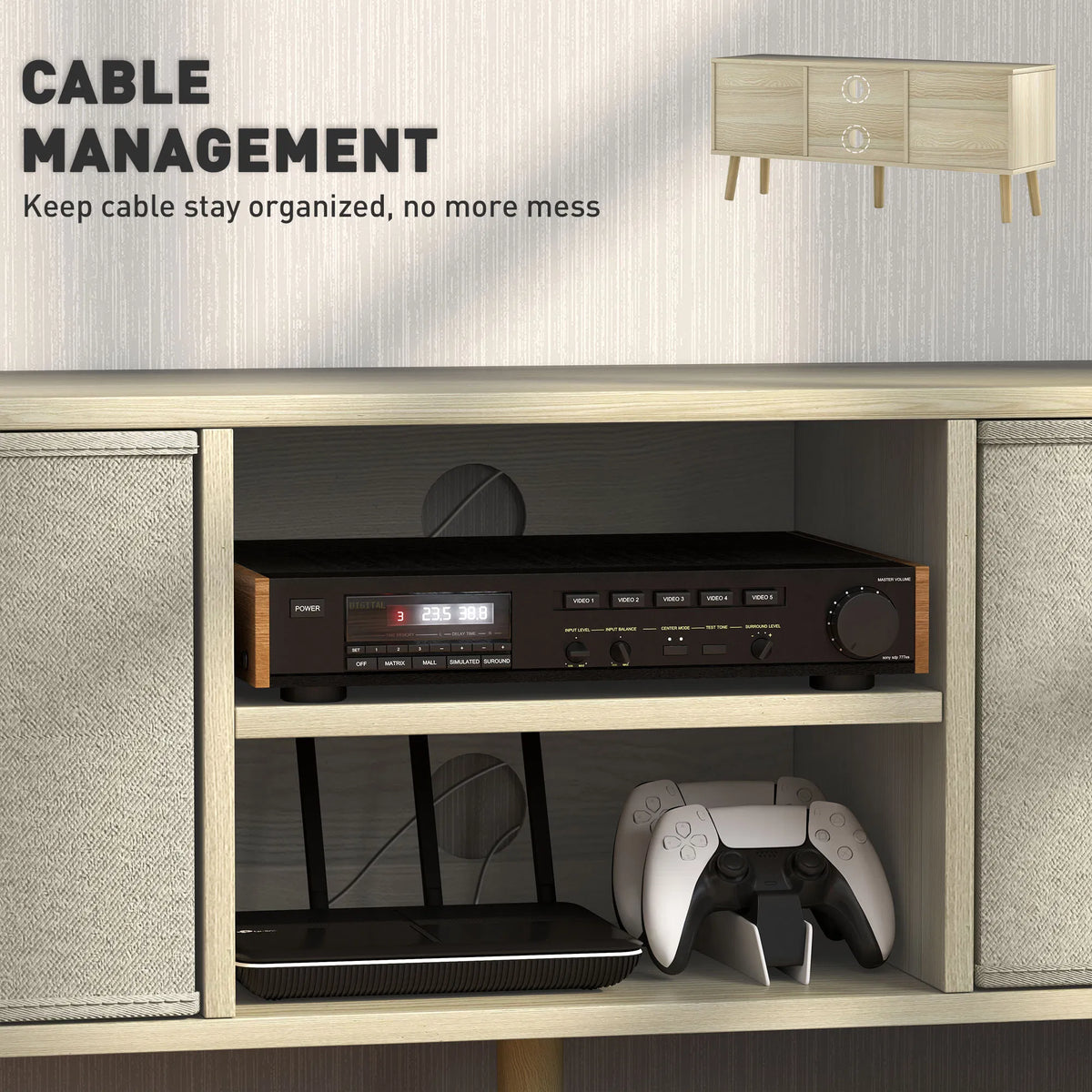 Natural Modern TV Stand Cabinet – Media Console with Foldable Drawers & Storage Shelves (United States & Canada Delivery Only)