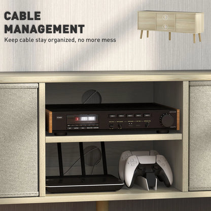 Natural Modern TV Stand Cabinet – Media Console with Foldable Drawers & Storage Shelves (United States & Canada Delivery Only)