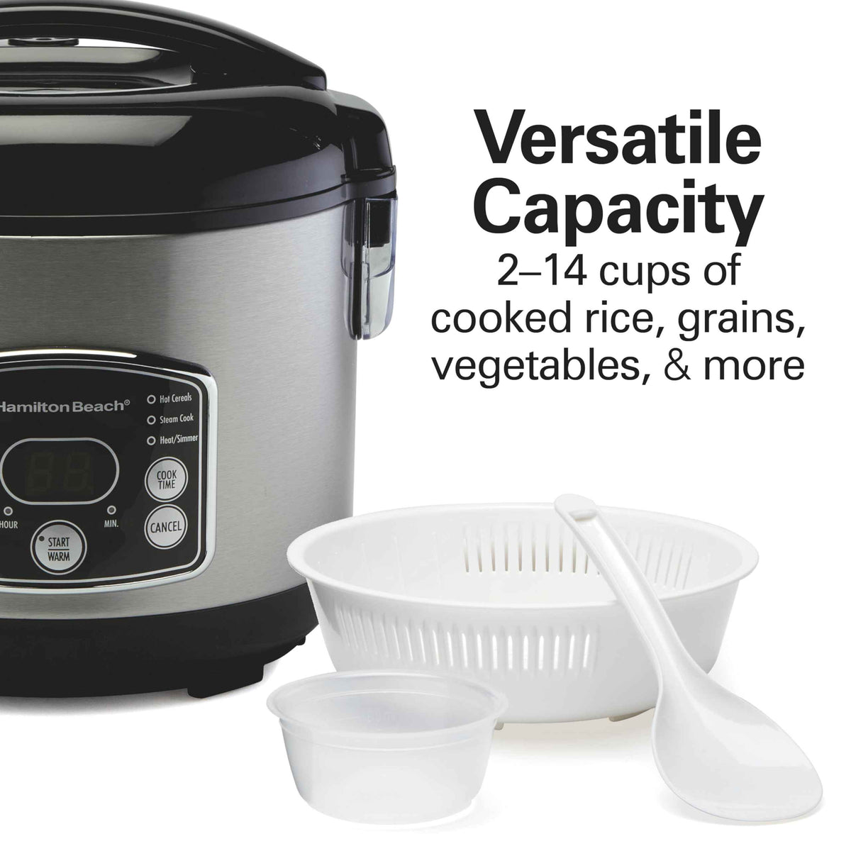 Hamilton Beach Digital Programmable Rice Cooker & Food Steamer, 14 Cups Cooked (7 Cups Uncooked), Stainless Steel, Steam & Rinse Basket, Delay Start, Model 37548MN 🍁 All In One Marketplace Canada