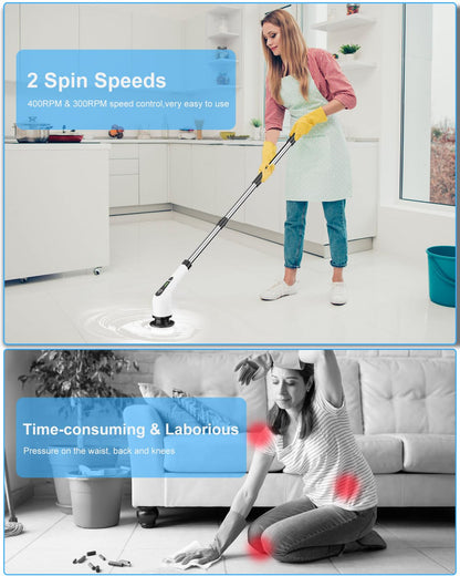 Leebein Electric Spin Scrubber, Cordless Cleaning Brush with 8 Replaceable Brush Heads, Tub and Floor Tile Power Scrubber Dual Speed with Adjustable & Detachable Handle for Bathroom Cleaning 🍁 All In One Marketplace Canada