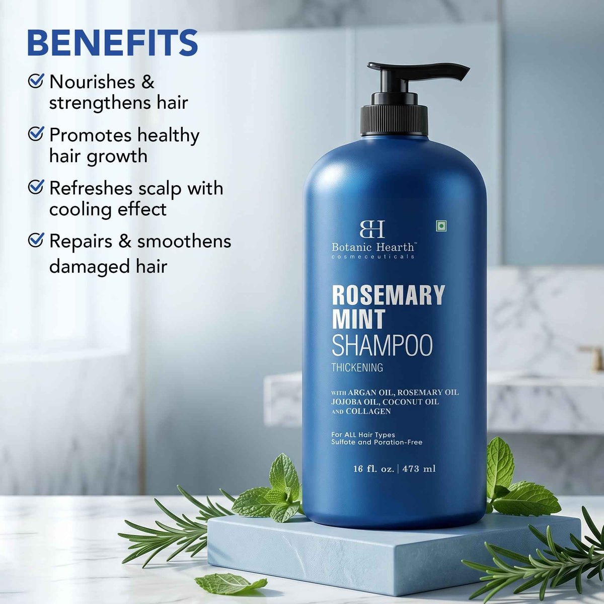 Botanic Hearth Rosemary Shampoo with Biotin & Mint, Sulfate-Free Deep Cleansing Shampoo for Thicker, Fuller-Looking Hair, Nourishing Scalp Care, 16 fl oz 🍁 All In One Marketplace Canada