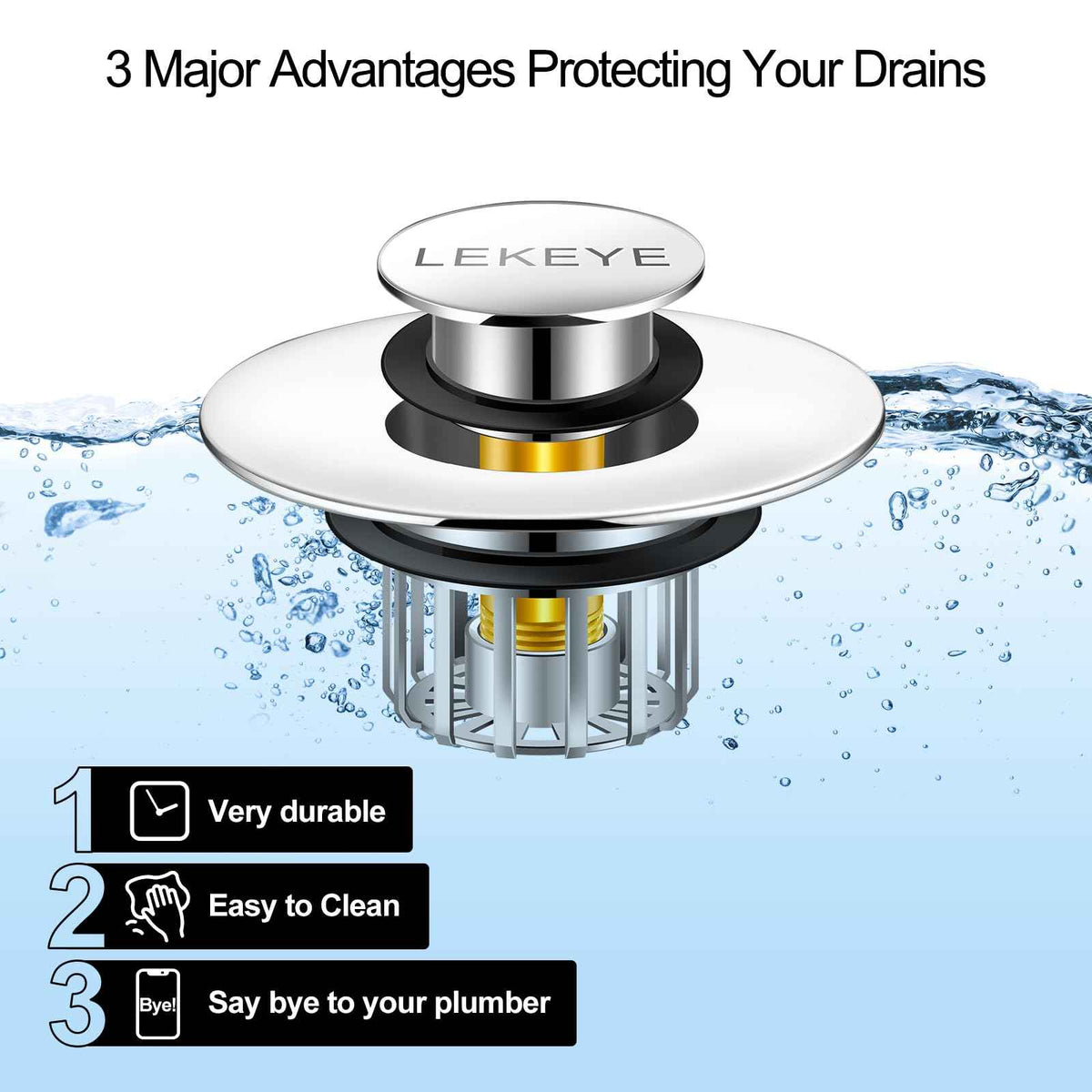LEKEYE Tub Stopper | Shower Drain Hair Catcher | Pop-up Drain Stopper with Strainer | Bathroom Bathtub Plug | Drain Protector for 1-1/2 to 1-3/4" Bath Drain Hole 🍁 All In One Marketplace Canada