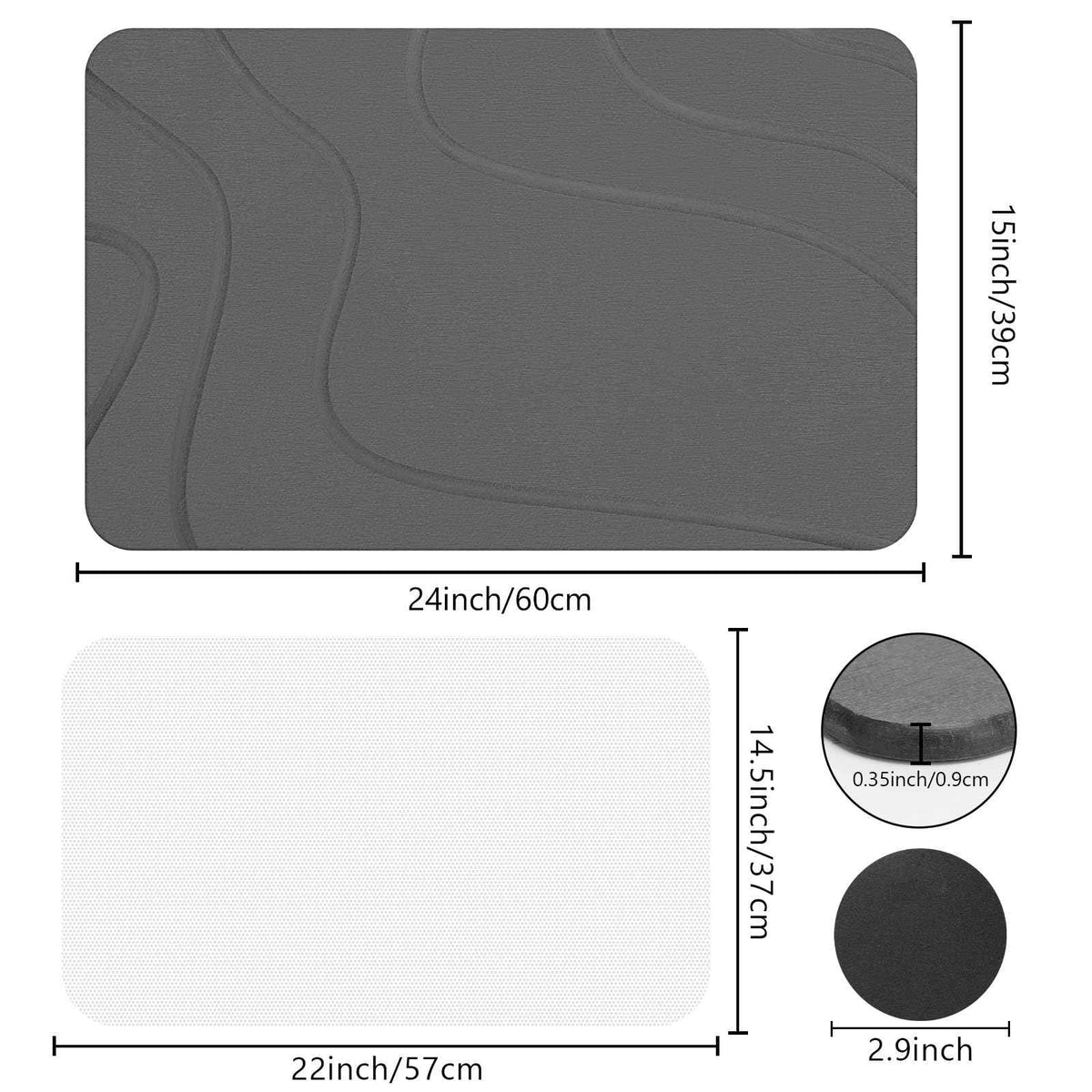 Ceecysaa Stone Bath Mat, Non-Slip Diatomaceous Earth Shower Mat, Quick Drying Bath Mat Stone, Super Absorbent Diatomite Bath Mats for Bathroom Kitchen, Easy to Clean, 60 x 39cm, Dark Gray 🍁 All In One Marketplace Canada