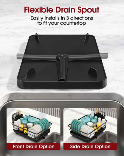 Sakugi Dish Drying Rack - Compact Dish Racks with Drain Board for Kitchen Counter, Durable Stainless Steel Dish Rack Used in Sink & on Countertop, Dark Black, Large 🍁 All In One Marketplace Canada