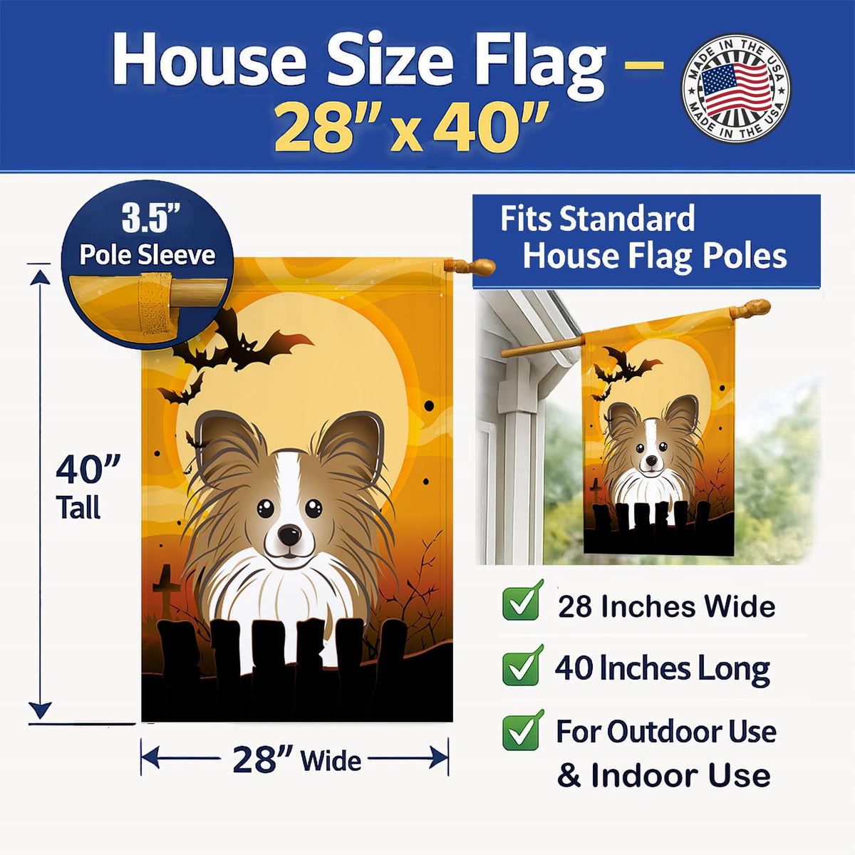 Caroline's Treasures BB1806CHF Halloween Papillon Canvas House Size Flag, Multicolor, Large