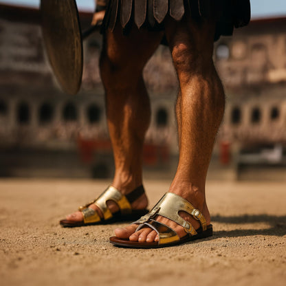 Ellie Shoes Mens Sparta Flat Gladiator Halloween Sandals, Gold, X-Large