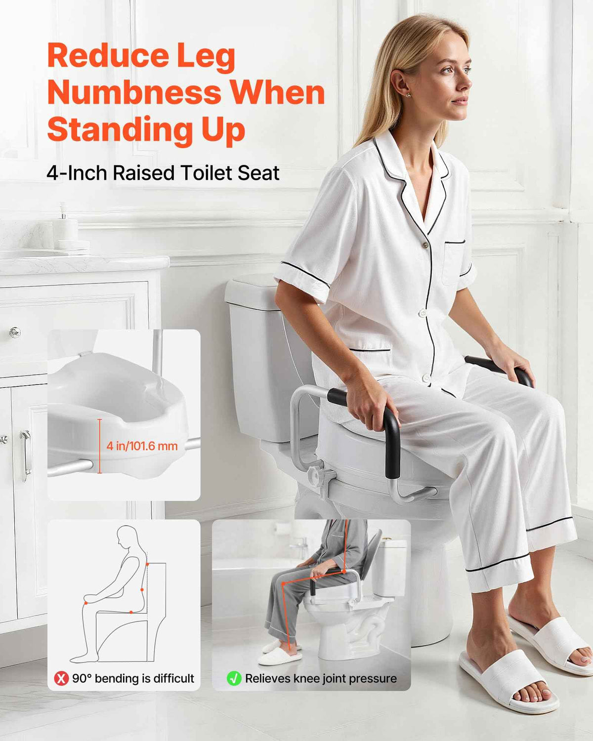VEVOR Raised Toilet Seat with Arms, 300 lbs Load Capacity, 4-Inch Lift Height, Widened Commode Elevated Toilet Seat Riser with Padded Handles for Seniors, Elderly, Handicap, Disabled, and Adults Use 🍁 All In One Marketplace Canada