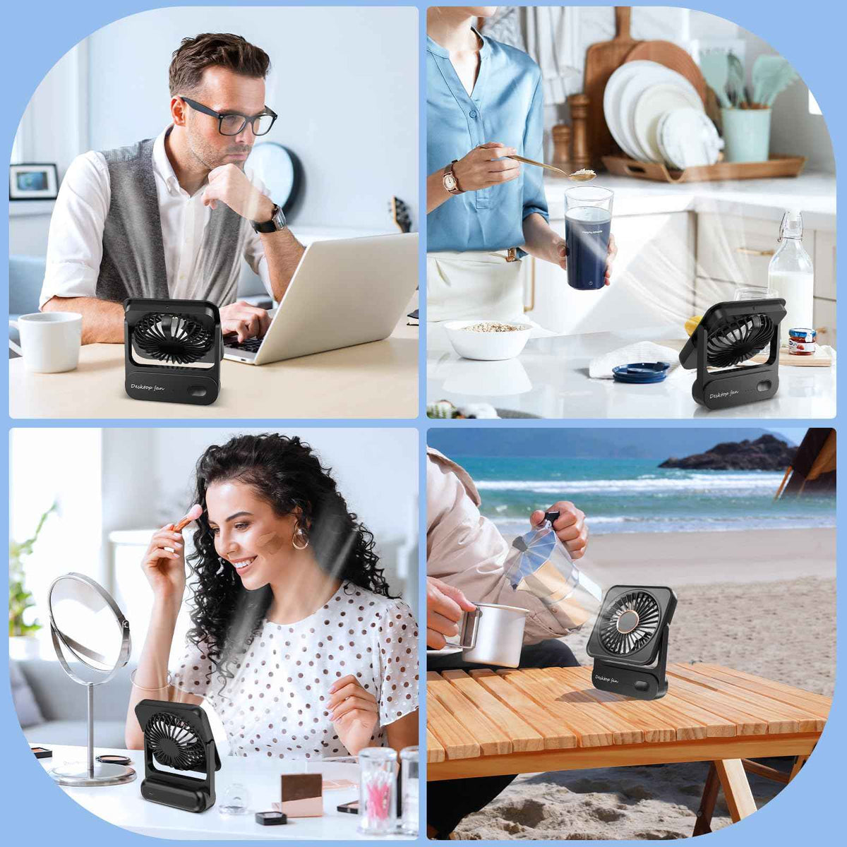 Desk Fan, 4000mAh Table Fan USB Rechargeable, 3 Speed Mini Fans, Quiet & Powerful & Rotatable, Compact & Portable Fan for Home Bedroom Desktop Office Traveling Car Outdoor, Black 🍁 All In One Marketplace Canada