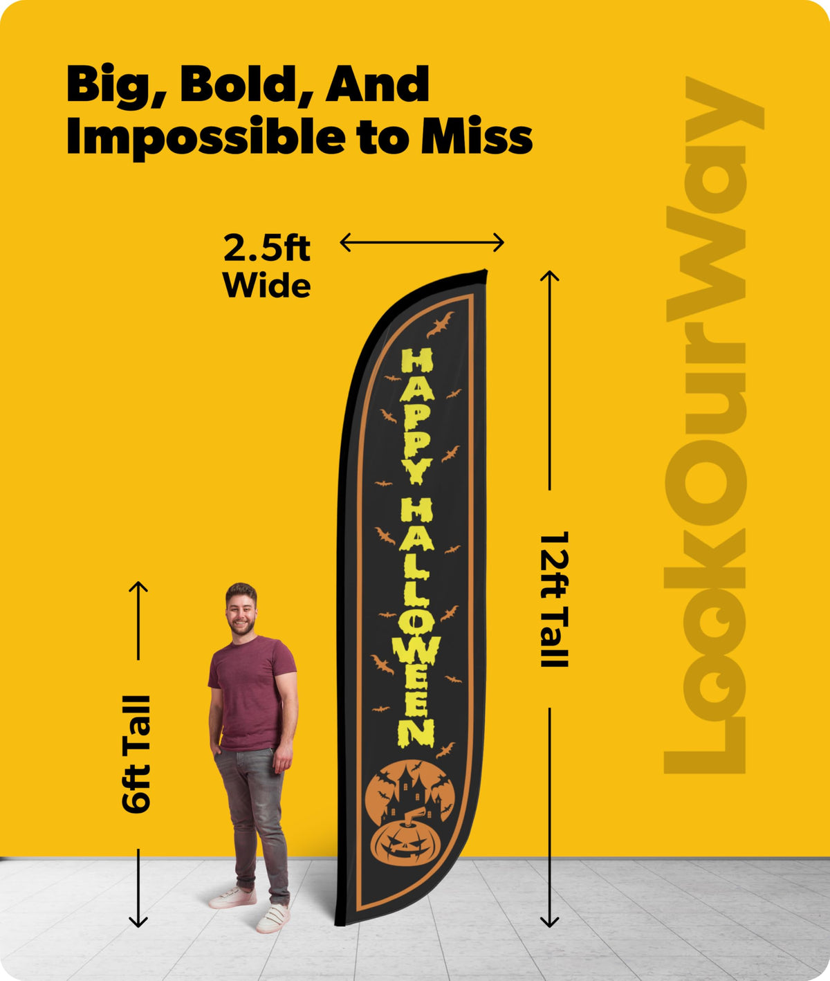 LookOurWay Happy Halloween Black Feather Flag, 12'
