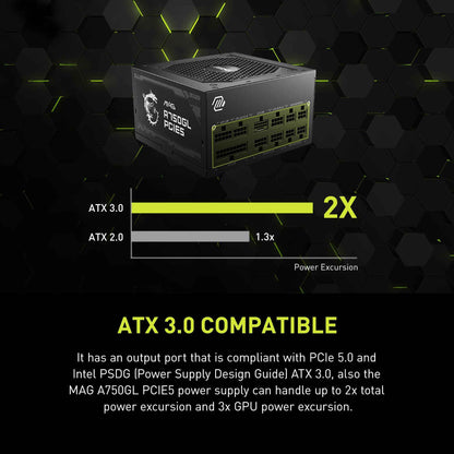 MSI MAG A750GL PCIE5, Fully Modular Compact Gaming 750W Power Supply, 80+ Gold, ATX 3.1 & PCIe 5.1 Ready, Native Dual-Color 12V-2x6 Cable, 10 Year Warranty 🍁 All In One Marketplace Canada