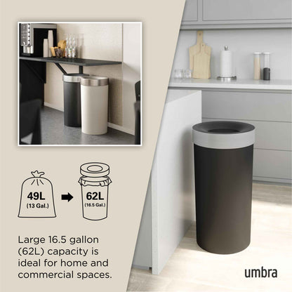 Umbra Vento Kitchen Trash Can – Large 16 Gal (62 L) Open Top Garbage Can for Home & Office – Modern Clean Design, Black/Nickel 🍁 All In One Marketplace Canada