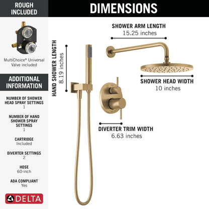Delta Faucet Modern Raincan 2-Setting Round Shower System Including Rain Shower Head and Handheld Spray Gold, Rainfall Shower System Gold, Shower Valve and Trim Kit, Champagne Bronze 342702-CZ 🍁 All In One Marketplace Canada