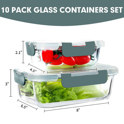 VERONES 10 Pack Glass Meal Prep Containers, Airtight & Stackable Glass Food Storage Containers Set with Lids,Exclusive of BPA,for Microwave, Oven, Freezer & Dishwasher,Grey 🍁 All In One Marketplace Canada