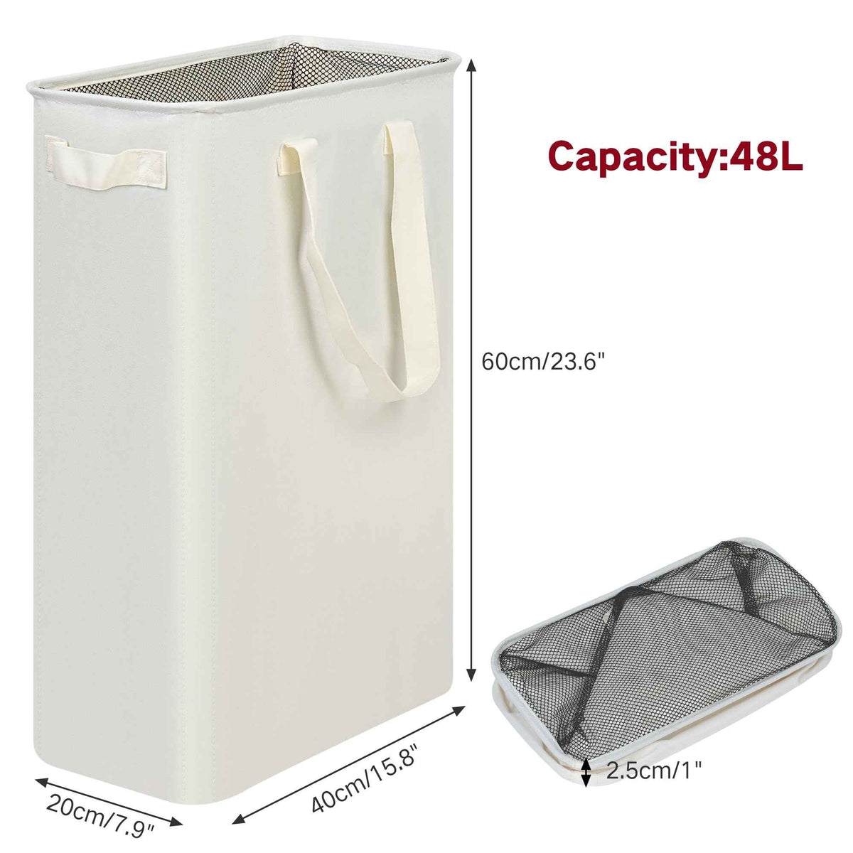 efluky Slim Laundry Hamper with Handles, Collapsible Small Hamper for Laundry, Dirty Clothes Basket for Bedroom, Dorm and Laundry Room, 48L (12.7 Gallon) Beige 🍁 All In One Marketplace Canada