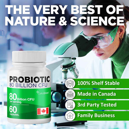CelluGreen Probiotics 80 Billion CFU for Men & Women – 15 Strains – Digestive & Gut Health Support – Bloating & Gas Relief – Shelf Stable, Vegan, Non-GMO – 60 Capsules 🍁 All In One Marketplace Canada