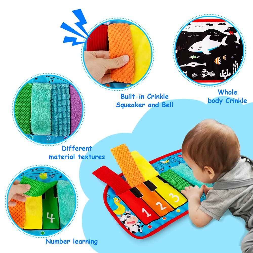 Inbeby Tummy Time Mirror Toy & Play Activity Cinrkle Mat, Black and White High Contrast Baby Newbron Toys 0 3 6 Months Brain Development, Snesory Texture Piano Infant Toys 0 3 6 Months with Squeaker 🍁 All In One Marketplace Canada