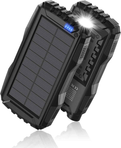 Solar Charger, Power Bank, 42800mAh Portable Charger Power Bank External Battery Pack 5V3.1A Qc 3.0 Fast Charger Built-in Super Bright Flashlight (Black) 🍁 All In One Marketplace Canada