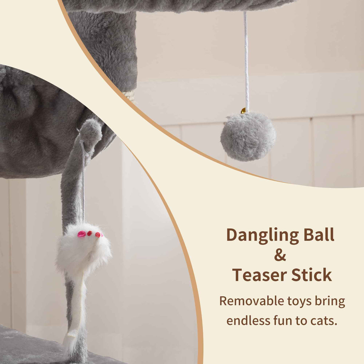 Heybly Cat Tree with Toy, Cat Tower condo for Indoor Cats, Cat House with Padded Plush Perch, Cozy Hammock and Sisal Scratching Posts, Light Gray S HCT004SW 🍁 All In One Marketplace Canada
