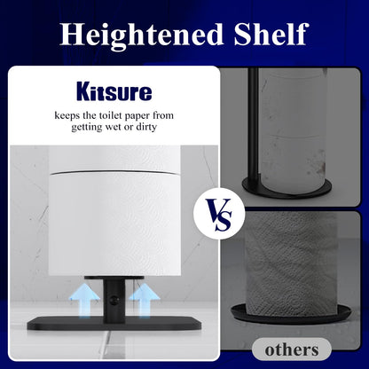 Kitsure Toilet Paper Roll Holder Free Standing – Rustproof Metal Toilet Paper Stand for 4 Rolls with Anti-Slip Base and Shelf for Phone & Small Items, Black, 63.0 x 23.5 x 15.0 cm 🍁 All In One Marketplace Canada