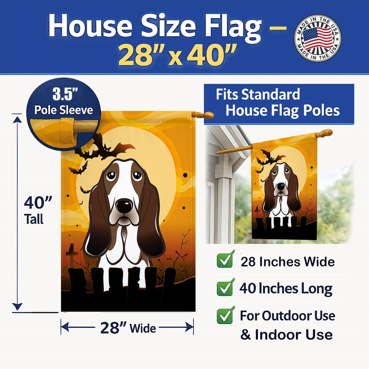 Caroline's Treasures BB1801CHF Halloween Basset Hound Canvas House Size Flag, Multicolor, Large