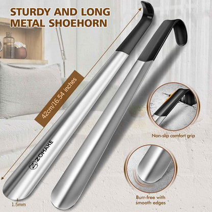 ZOMAKE Shoe Horn Long Handle,Metal Long Shoehorn for Seniors Men Women,2 Pcs 16.5" Boot Shoes Horn Chausse Pied(Black Handle) 🍁 All In One Marketplace Canada