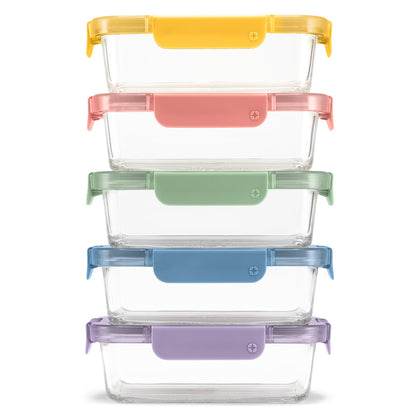 Ello Color Lock 3.4 Cup 10PC, 5 Pack Glass Meal Prep Sets Leak-Proof Glass Food Storage Containers with Airtight BPA-Free Plastic Lids, Dishwasher, Microwave, and Freezer Safe, Desert Festival 🍁 All In One Marketplace Canada
