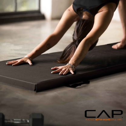 CAP Barbell Folding Exercise Mat – Durable, Anti-Tear, Thick Padding for Fitness, Aerobics, Gymnastics & Home Workouts. 72"L x 24"W x 2"Thick. BLACK 🍁 All In One Marketplace Canada