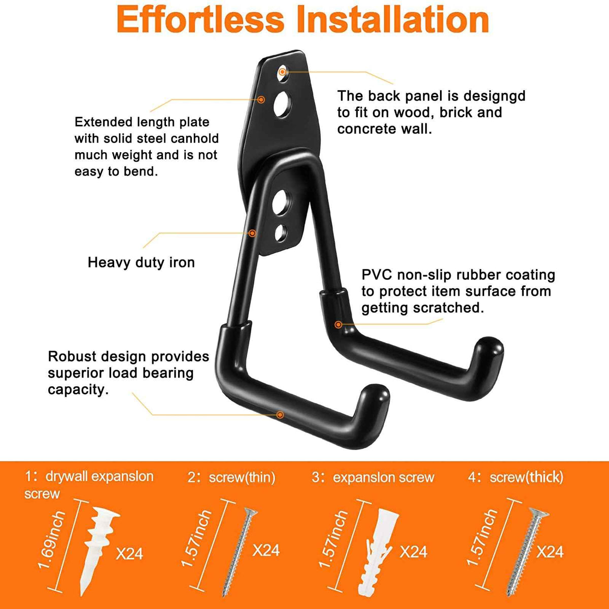 Garage Hooks Heavy Duty Utility Steel with Anti-Slip Coating Wall Mount Storage Organizer for Hanging Power and Garden Tools, Ladders, Hose, Bikes, Ropes, Bulk Items, and More (12 Pack Orange) 🍁 All In One Marketplace Canada