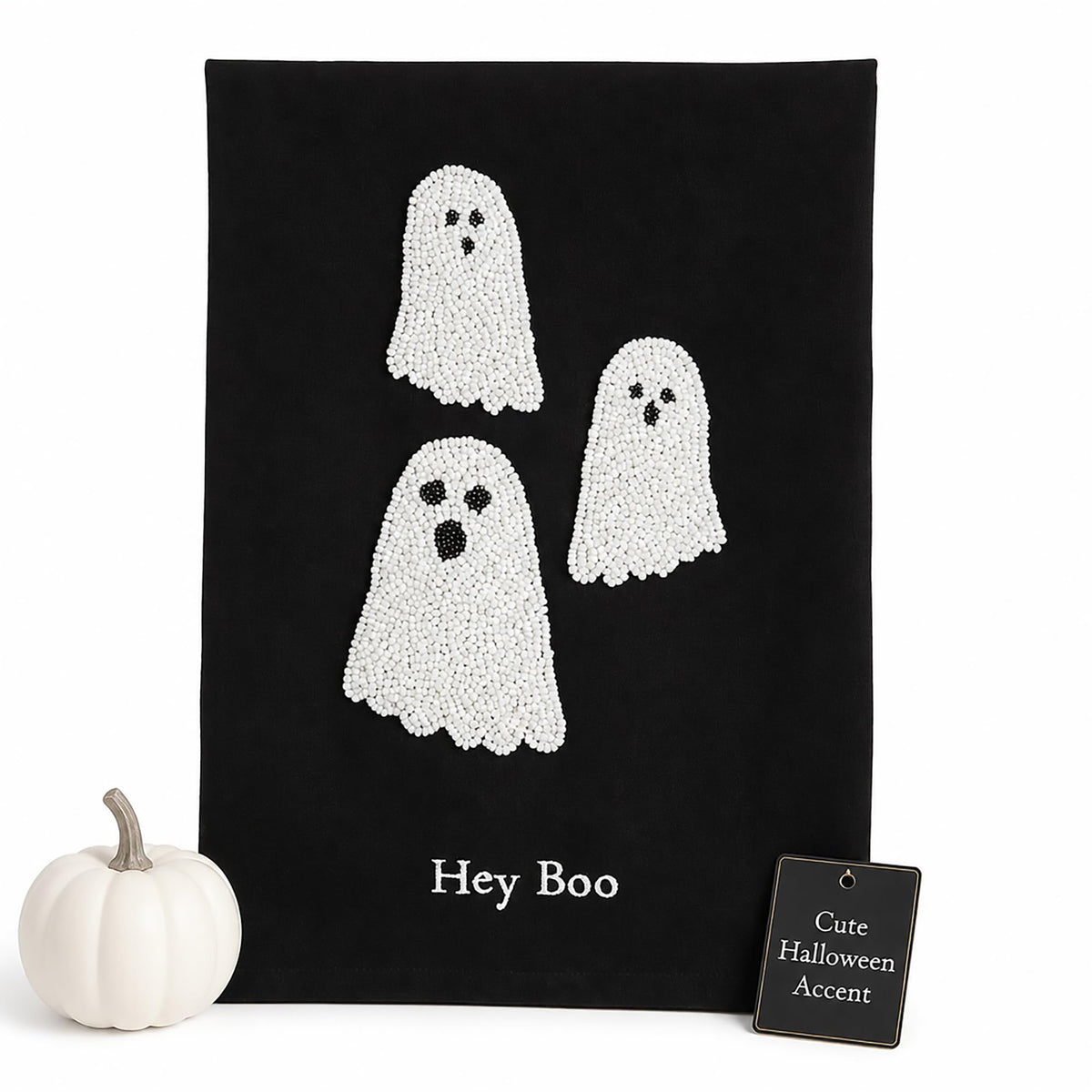 Mud Pie Halloween Bead Towel, Ghost, 26" x 14"