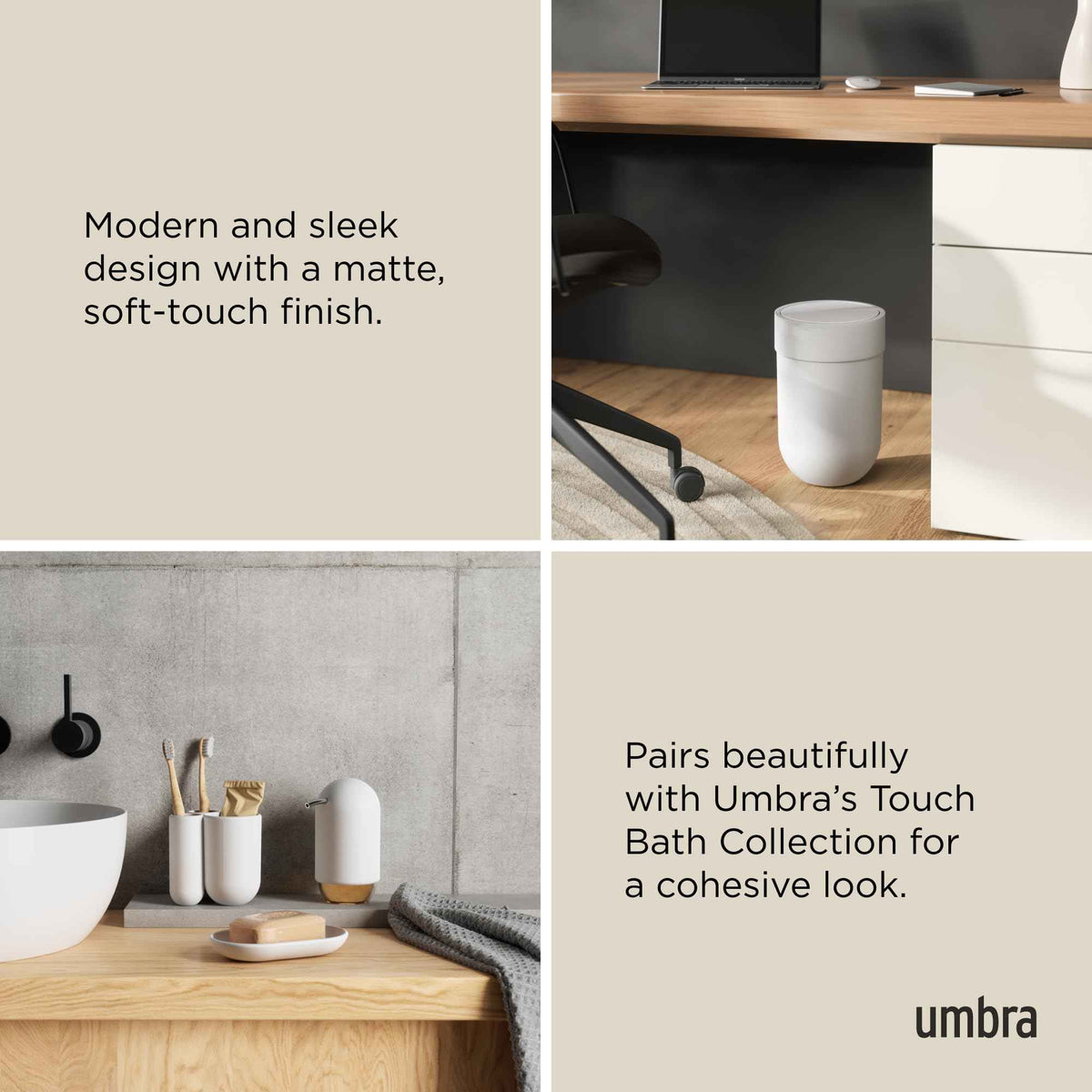 Umbra Touch Trash Can, Small 1.6-Gallon Garbage Bin with Swing Lid, Waste Basket for Bathroom or Office, White 🍁 All In One Marketplace Canada