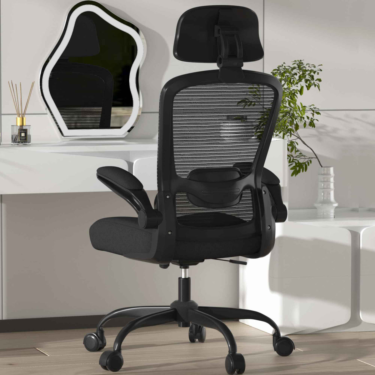 Mimoglad Office Chair, Comfy Desk Chair - High Back Ergonomic Computer Chair with Adjustable Lumbar Support & Headrest, Flip-up Armrests for Guitar Playing (Black(Black Frame)) 🍁 All In One Marketplace Canada