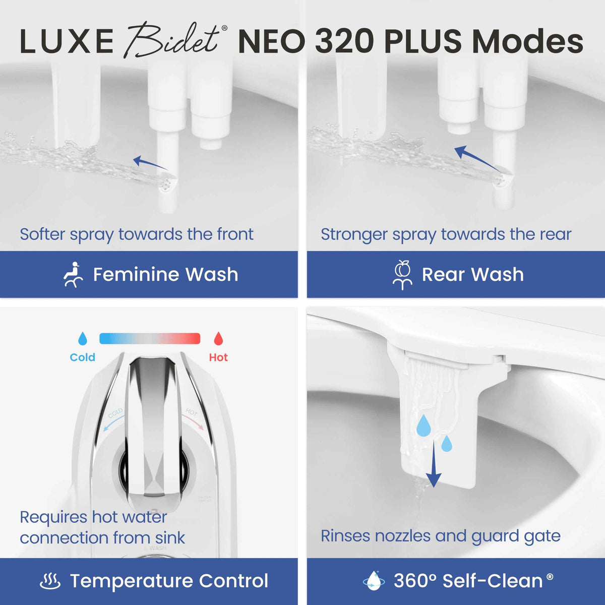 LUXE Bidet NEO 320 Plus - Warm Water, Dual Nozzle, Non-Electric Bidet Attachment for Toilet Seat, Patented Slide-in Install, 360° Self-Clean, EZ-Lift to Clean, Feminine & Rear Wash (Chrome) 🍁 All In One Marketplace Canada